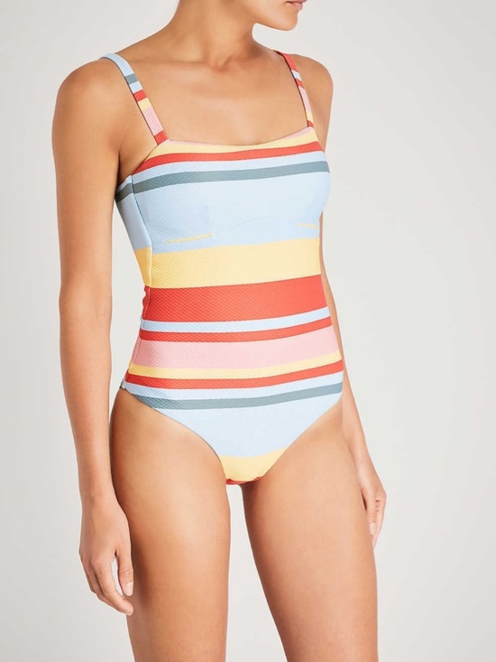 ASCENO Bold Striped Multi-Colored One Piece Swimsuit Size S